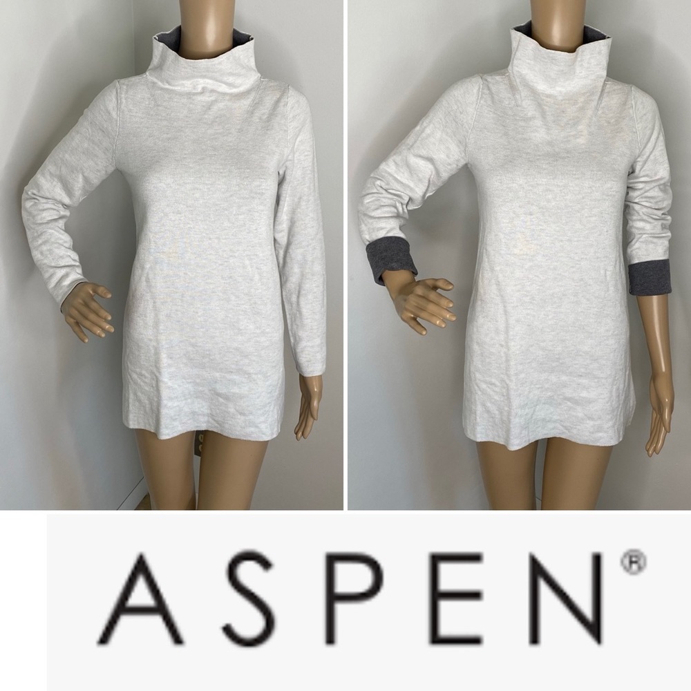 ASPEN Grey Mock Neck Tunic Sweater
